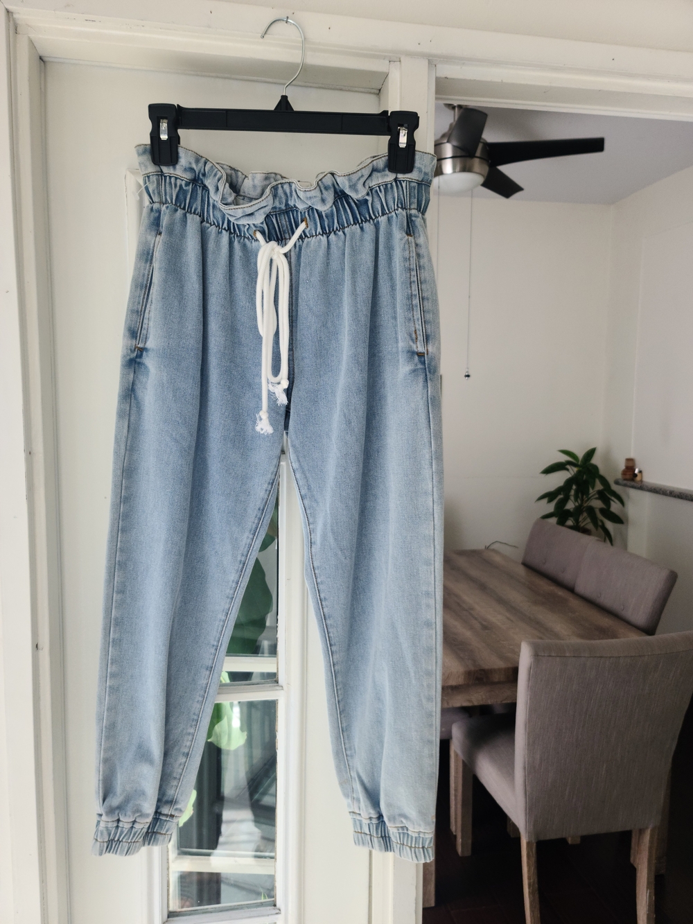 Sadie & Sage Light Blue Paperbag Waist Jogger Jeans